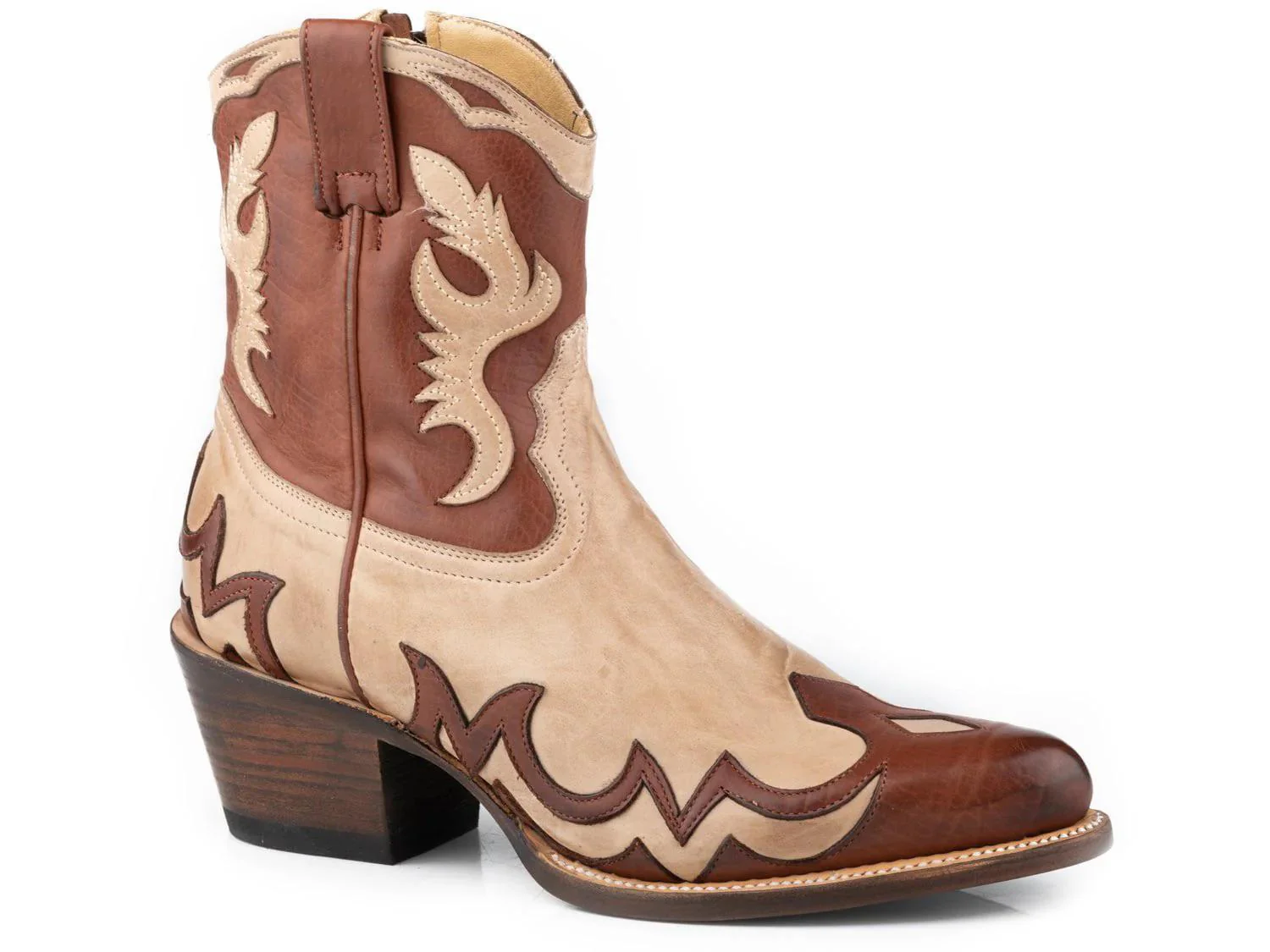 Stetson Women's Sasha Cream Vamp 7" Brown Shaft Vintage Leather Cowgirl Boots - Image 4