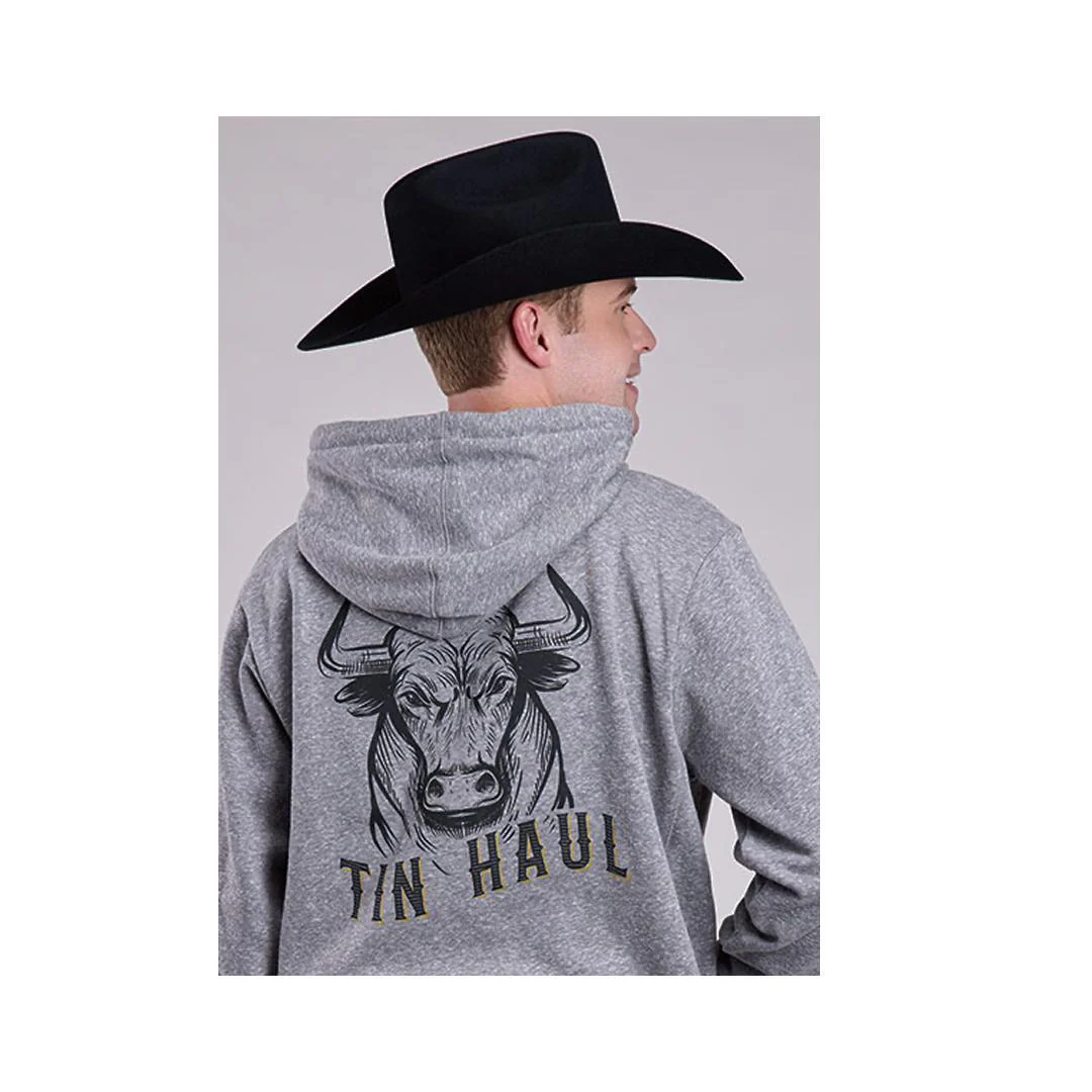 Tin Haul Men's Hoodie Bull Full Screen On Back Grey - Image 5