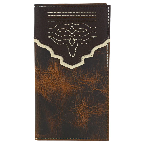 Tony Lama Genuine Leather Men's Rodeo Wallet With Boot Stitch Steer Head