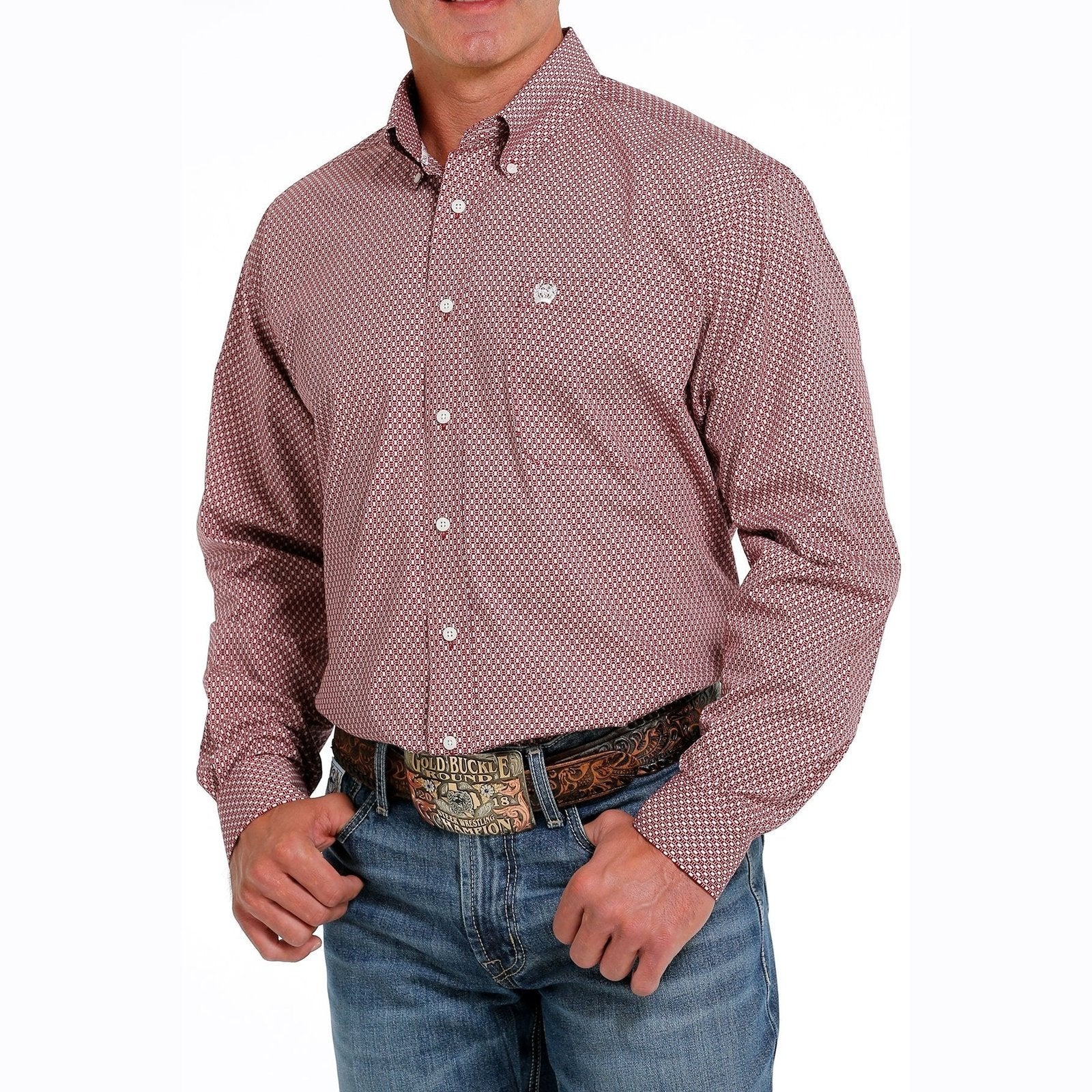Cinch Men’s Western Shirt Geometric Print Button Down Red/Cream-CLEARANCE - Image 2