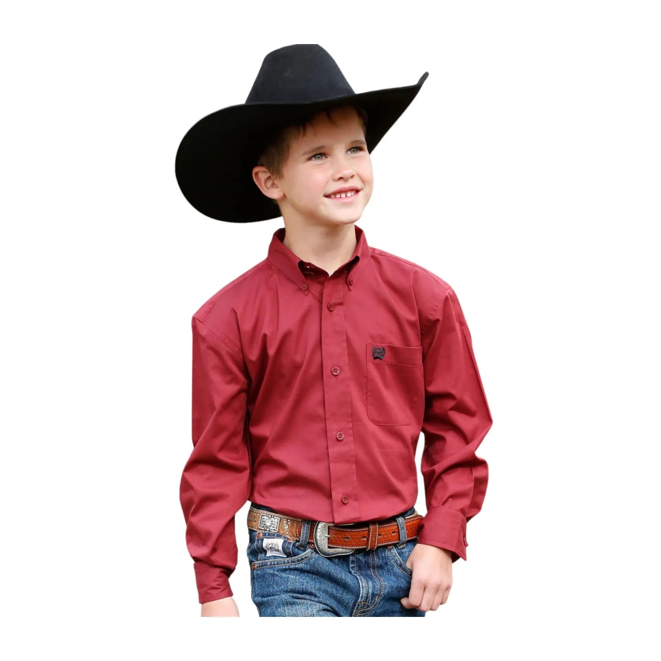 Cinch Boy’s Western Shirt Button Down Solid Red Match Dad - Image 2
