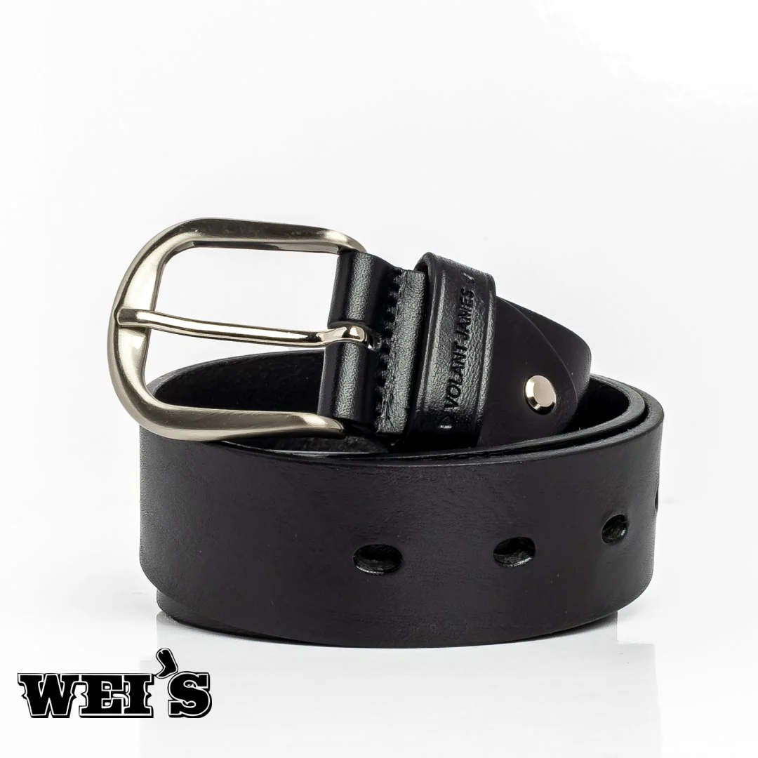 Volant James Leather Belt Distressed Black/Brown Belts