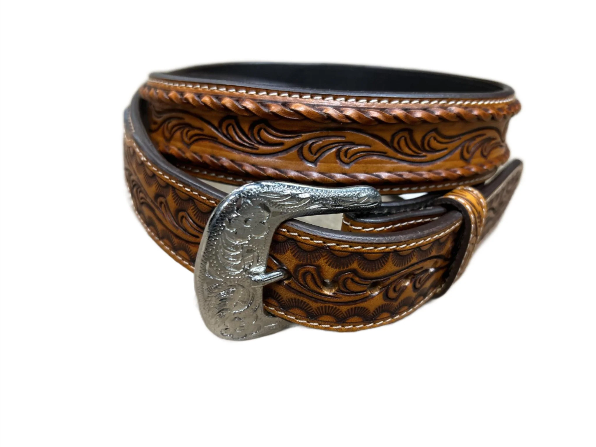 Western Fashion Accessories Twisted X Leather Tooled Belt With Leather Braided Accent XABH1002