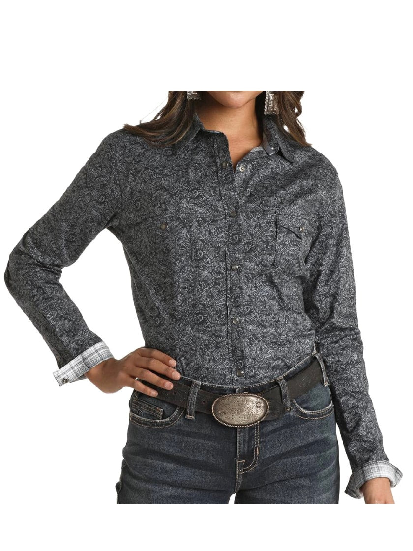 Panhandle Women’s Shirt Western Long Sleeve Paisley Snaps - Clearance - Image 4