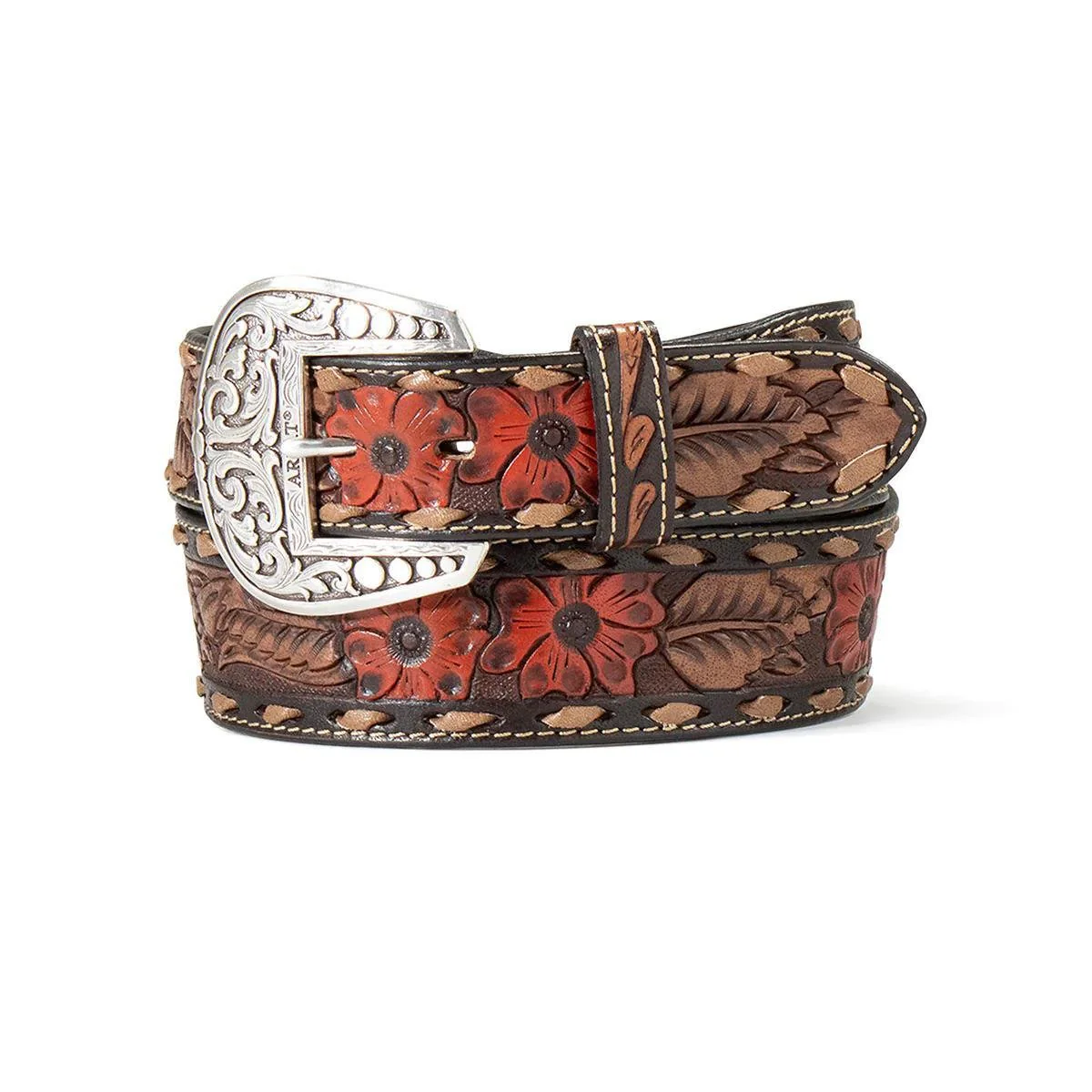 Ariat Women's Tapered Floral Hibiscus Belt Brown/Black - Image 2