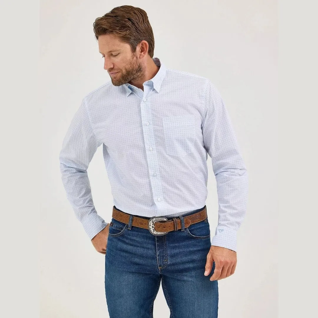 Wrangler Mens Cody Johnson Button Down Shirt - Pale Blue