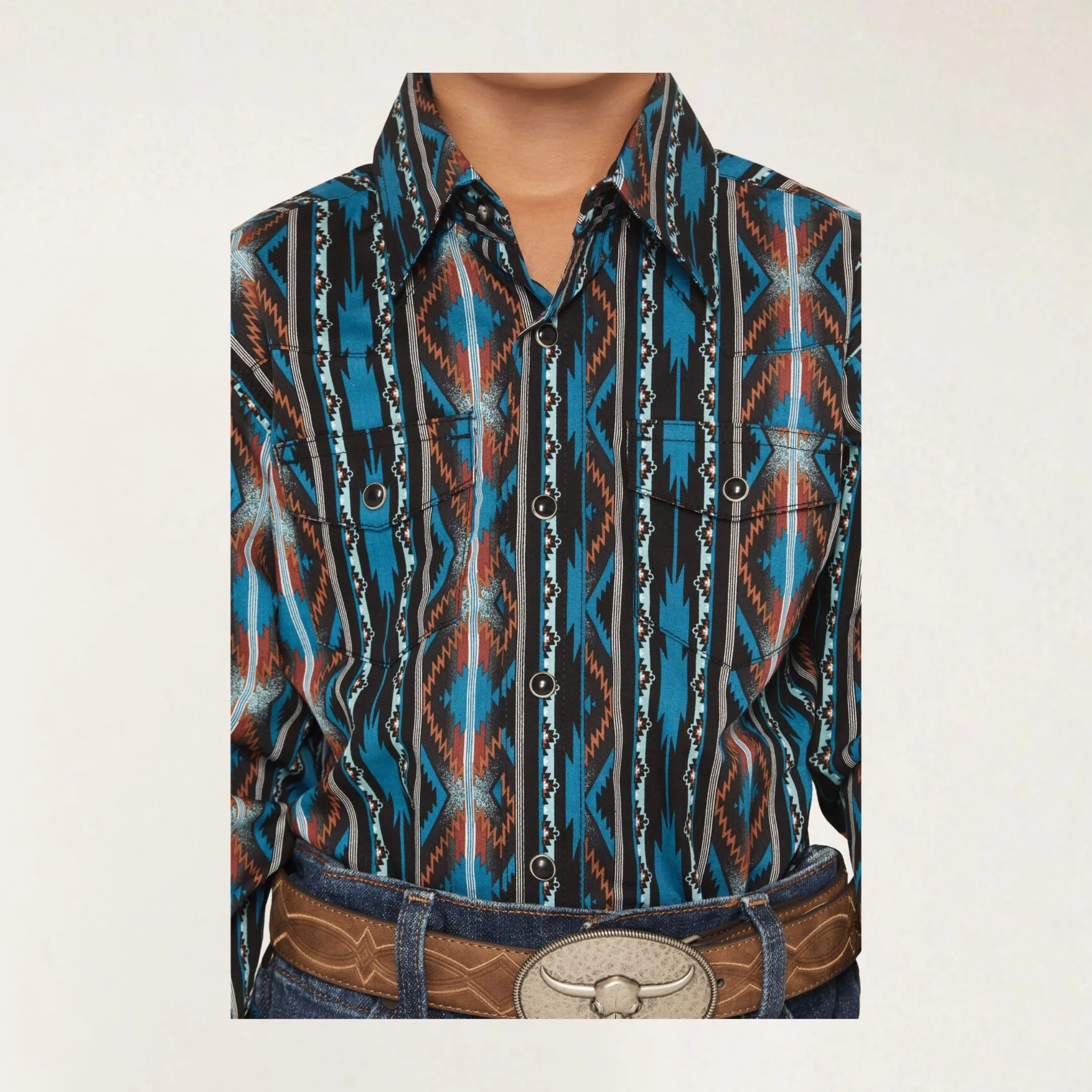 Wrangler Boy's Checotah Print Long Sleeve Button Up - Image 4
