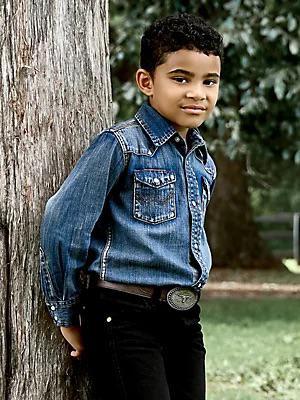 Wrangler Boy's Cowboy Cut Western Denim Long Sleeve Shirt