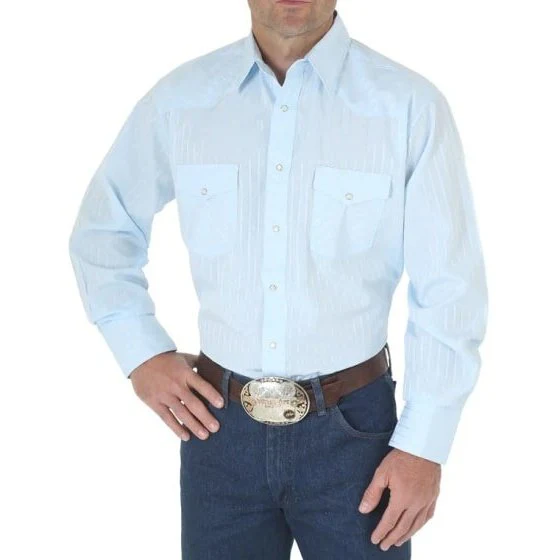 Wrangler Men’s Shirt Long Sleeve Western Dress Dobby Stripe Snap
