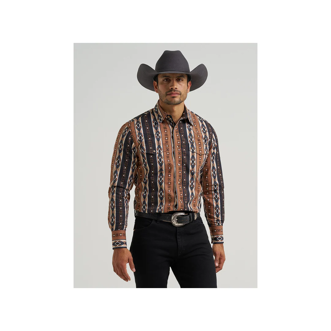 Wrangler Men's Brown Checotah Long Sleeve Western Shirt - Image 2