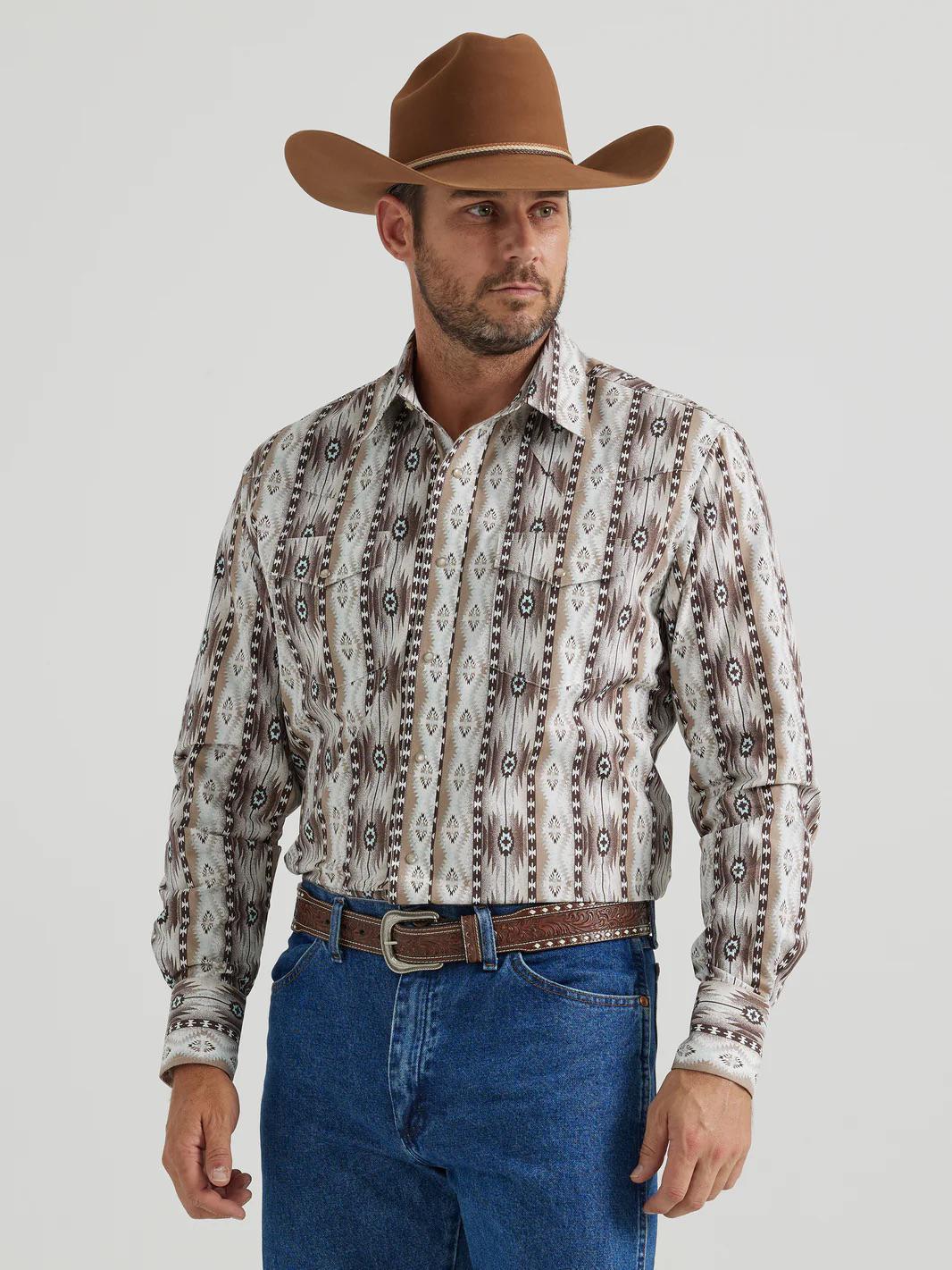 Wrangler Men's Brown Checotah Print Western Shirt -CLEARANCE - Image 7