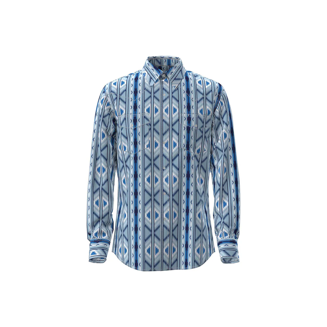 Wrangler Men's Checotah Dress Western Long Sleeve Shirt Classic Fit Blue