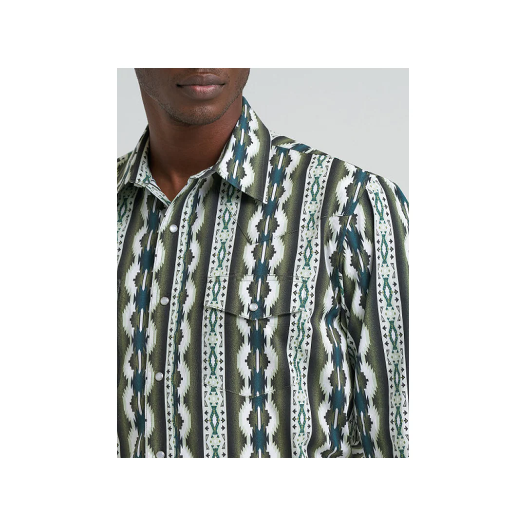 Wrangler Men's Checotah Dress Western Long Sleeve Shirt Classic Fit Green - Image 3