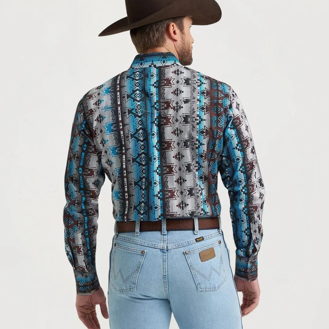 Wrangler Men's Checotah Long Sleeve Button Up Shirt Grey Multi - Image 2