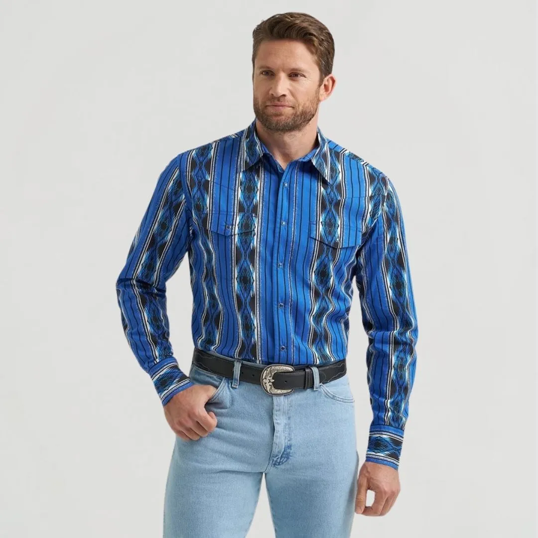 Wrangler Men's Checotah Long Sleeve Shirt Denim Blue