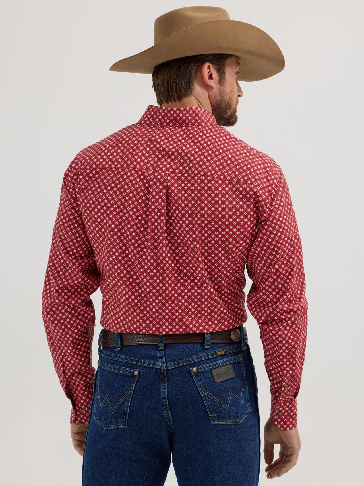Wrangler Men's George Strait Collection One Pocket Long Sleeve Shirt Red - Image 2