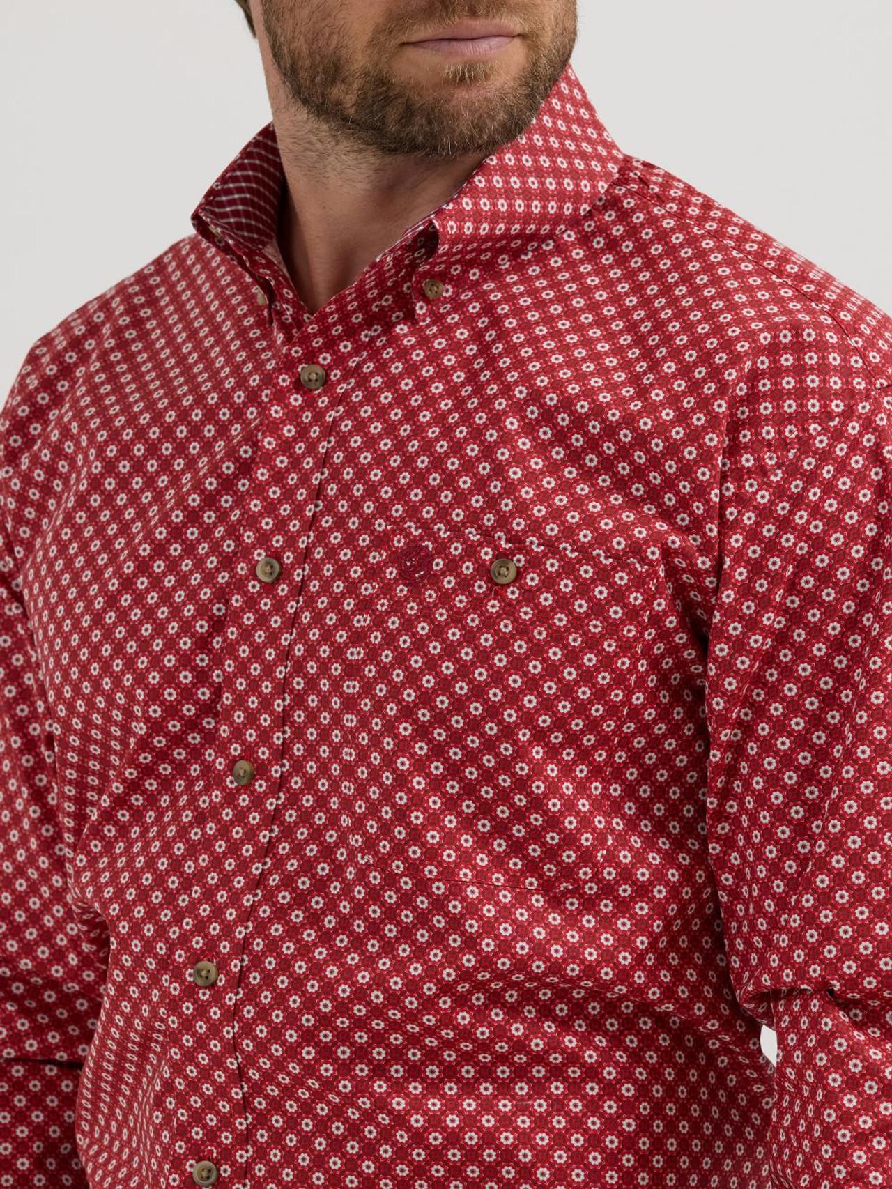 Wrangler Men's George Strait Collection One Pocket Long Sleeve Shirt Red - Image 3