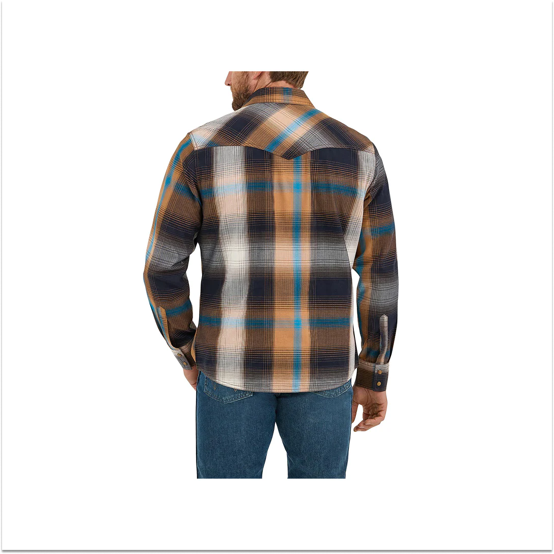 Wrangler Men's Retro Long Sleeve Shirt Modern Fit Brown Multi - Image 2
