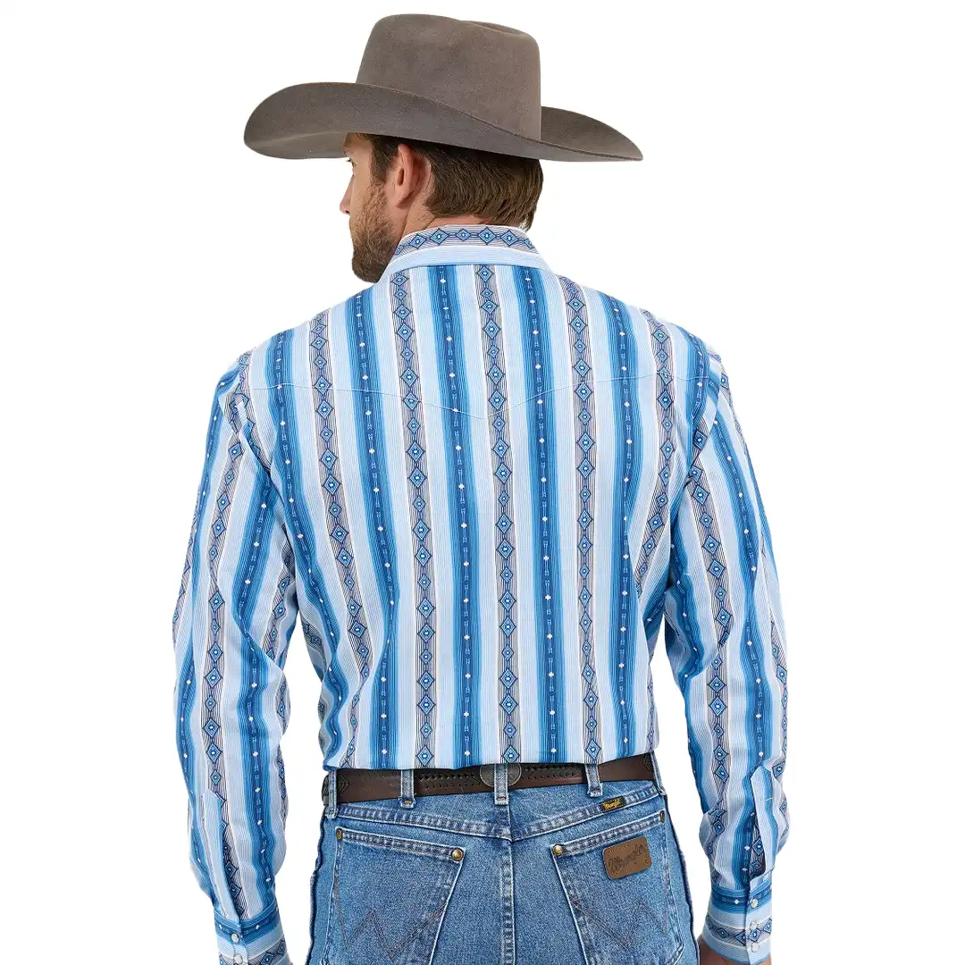 Wrangler Mens Checotah Long Sleeve Classic Fit Western Shirt Sea Salt Blue - Image 2
