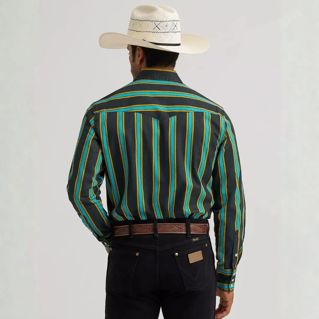 Wrangler Men's Vintage Inspired Brushpopper Black Multi Snap Shirt - Image 3
