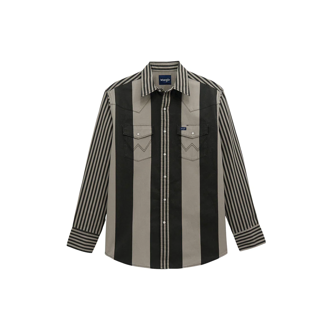 Wrangler Men's Vintage Inspired Brushpopper Black/Grey Long Sleeve Western Shirt
