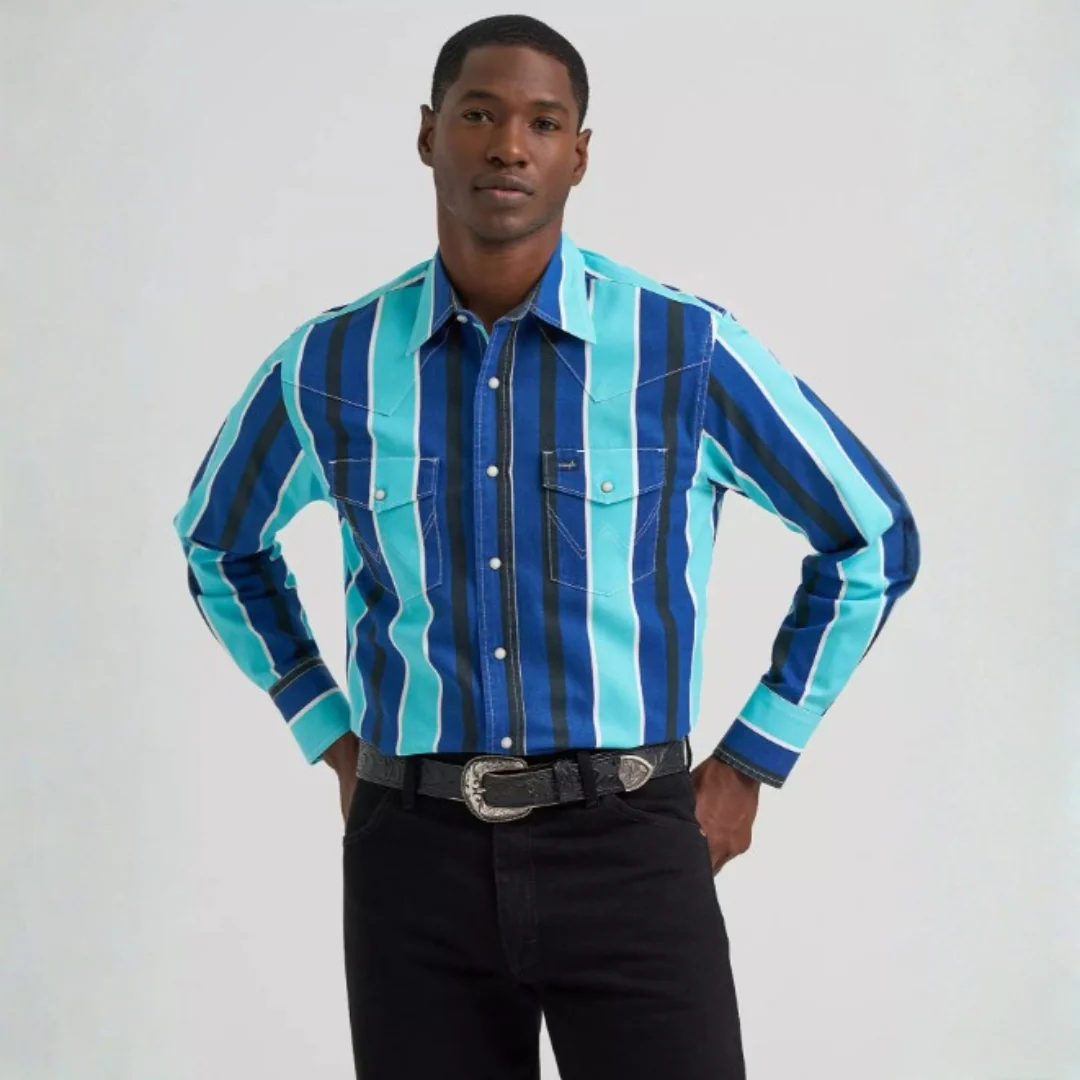 Wrangler Vintage Inspired Brushpopper Striped Western Snap Shirt Men's - Image 2