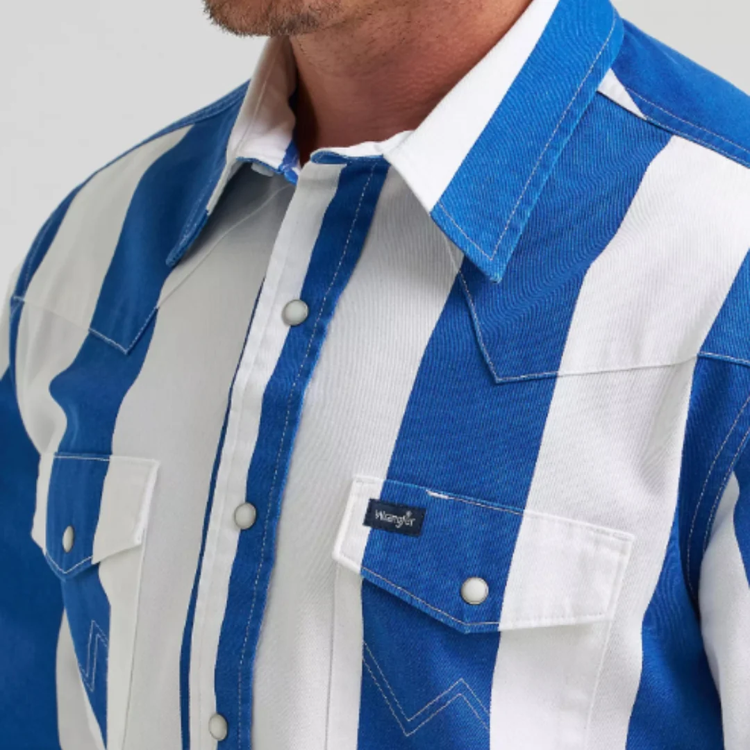 Wrangler Vintage Inspired Brushpopper Striped Western Snap Shirt Men's - Image 8