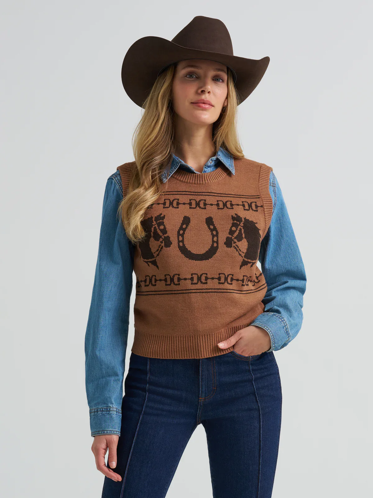 Wrangler Retro Americana Sweater Vest - Brown