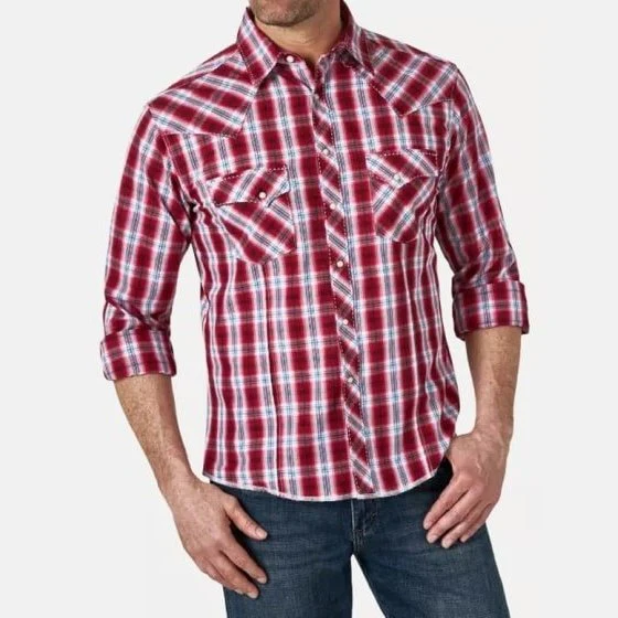 Wrangler Men's Shirt Western Long Sleeved Snap Plaid
