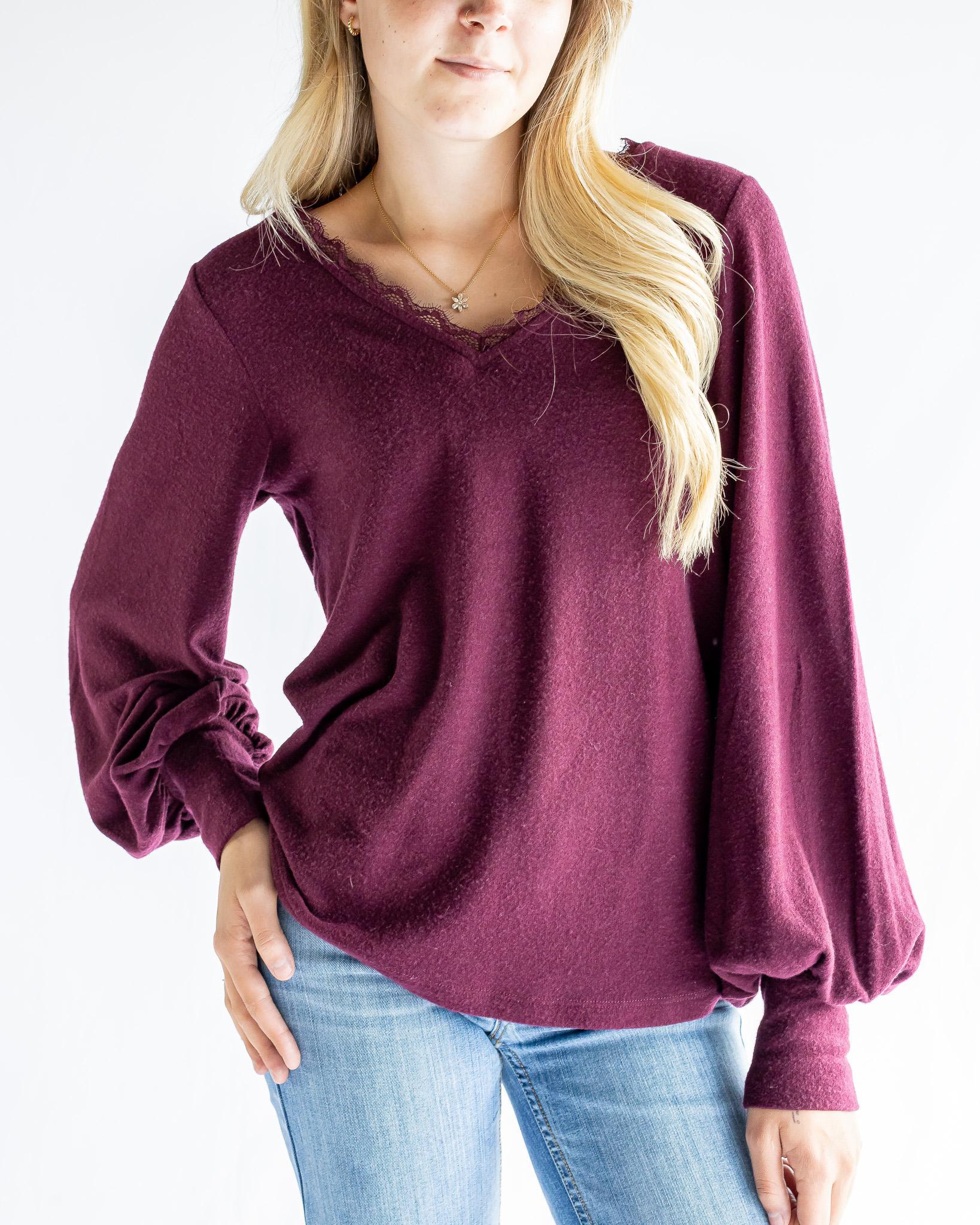 Wrangler Women’s Top V Neck Knit Long Sleeve Lace Ruffle - Image 5