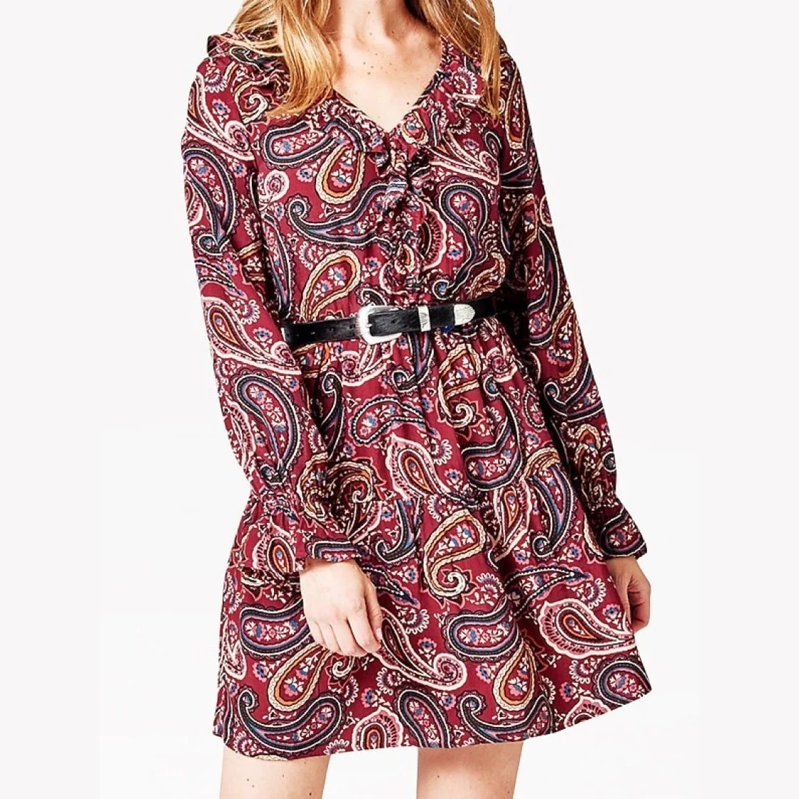 Wrangler Women’s Dress Retro Long Sleeve Ruffle V Neck - CLEARANCE - Image 4