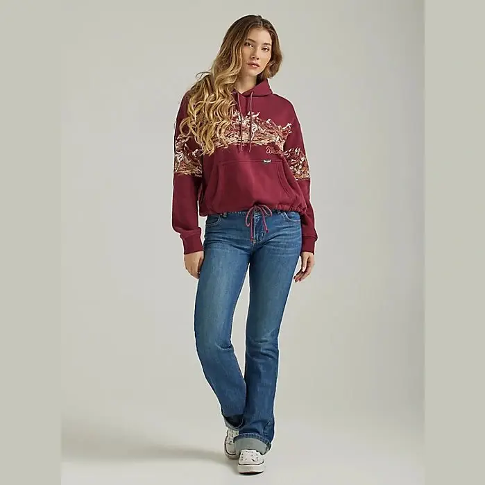 Wrangler Women’s Hoodie Retro Cowboy Panorama Graphic Cinched In Port Royal CLEARANCE - Image 2