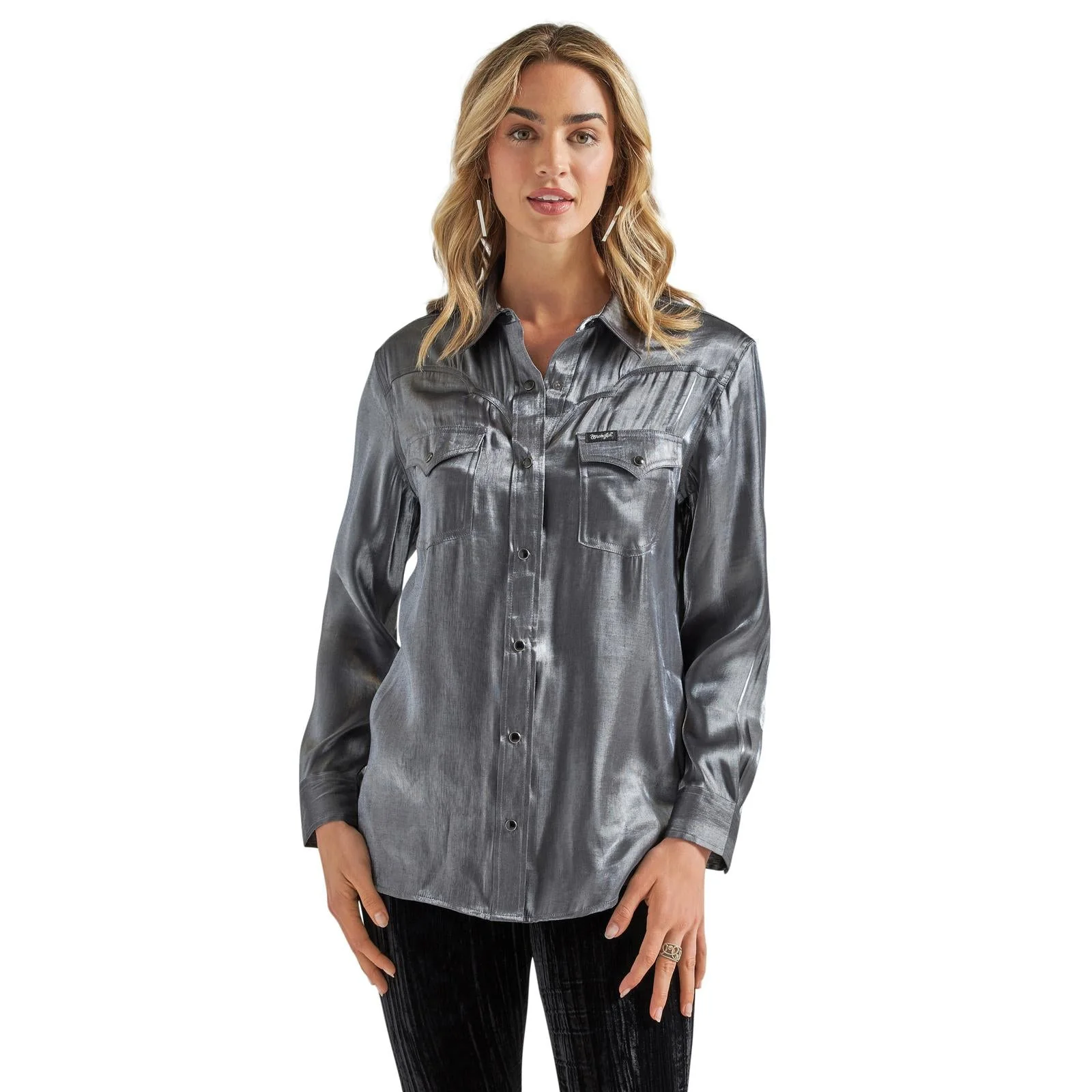 Wrangler Women’s Metallic Silver Western Snap Shirt