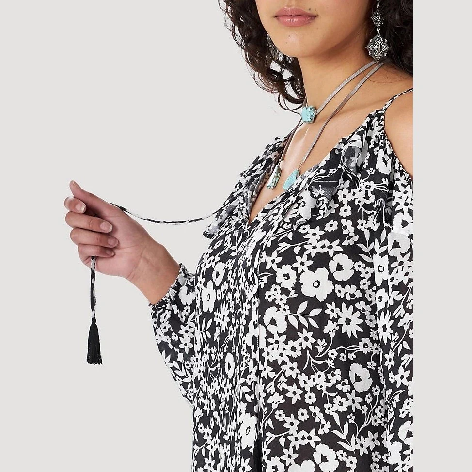 Wrangler Women’s Blouse Long Sleeve Cold Shoulder Floral Print - Image 4