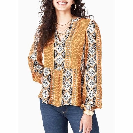 Wrangler Women’s Blouse Peasant Retro® Split Neck Printed