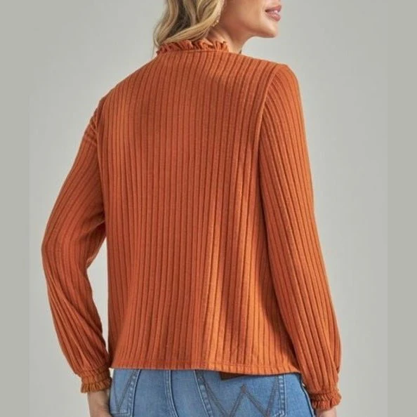 Wrangler Women’s Tan Americana V-Neck Long Sleeve Blouse-CLEARANCE - Image 4