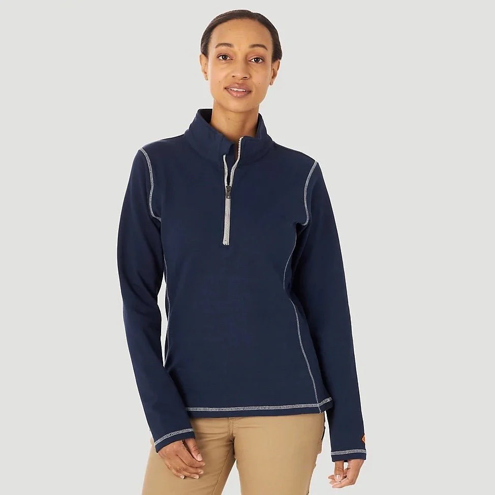 Wrangler Work Women’s Flame Resistant Long Sleeve Quarter Zip Pullover Navy