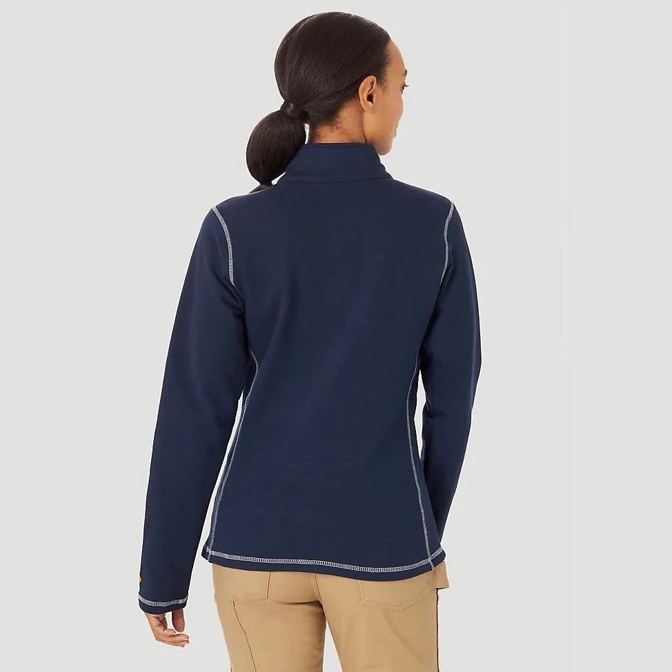 Wrangler Work Women’s Flame Resistant Long Sleeve Quarter Zip Pullover Navy - Image 2