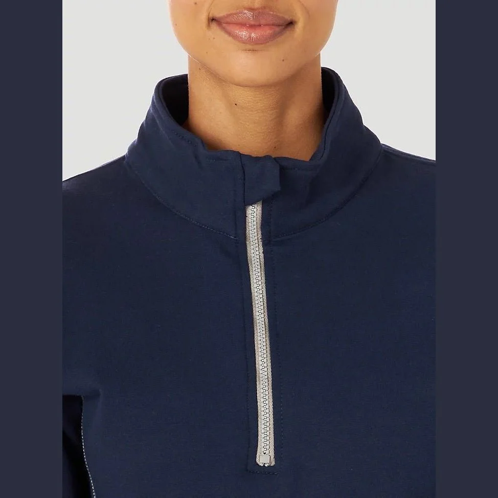 Wrangler Work Women’s Flame Resistant Long Sleeve Quarter Zip Pullover Navy - Image 3