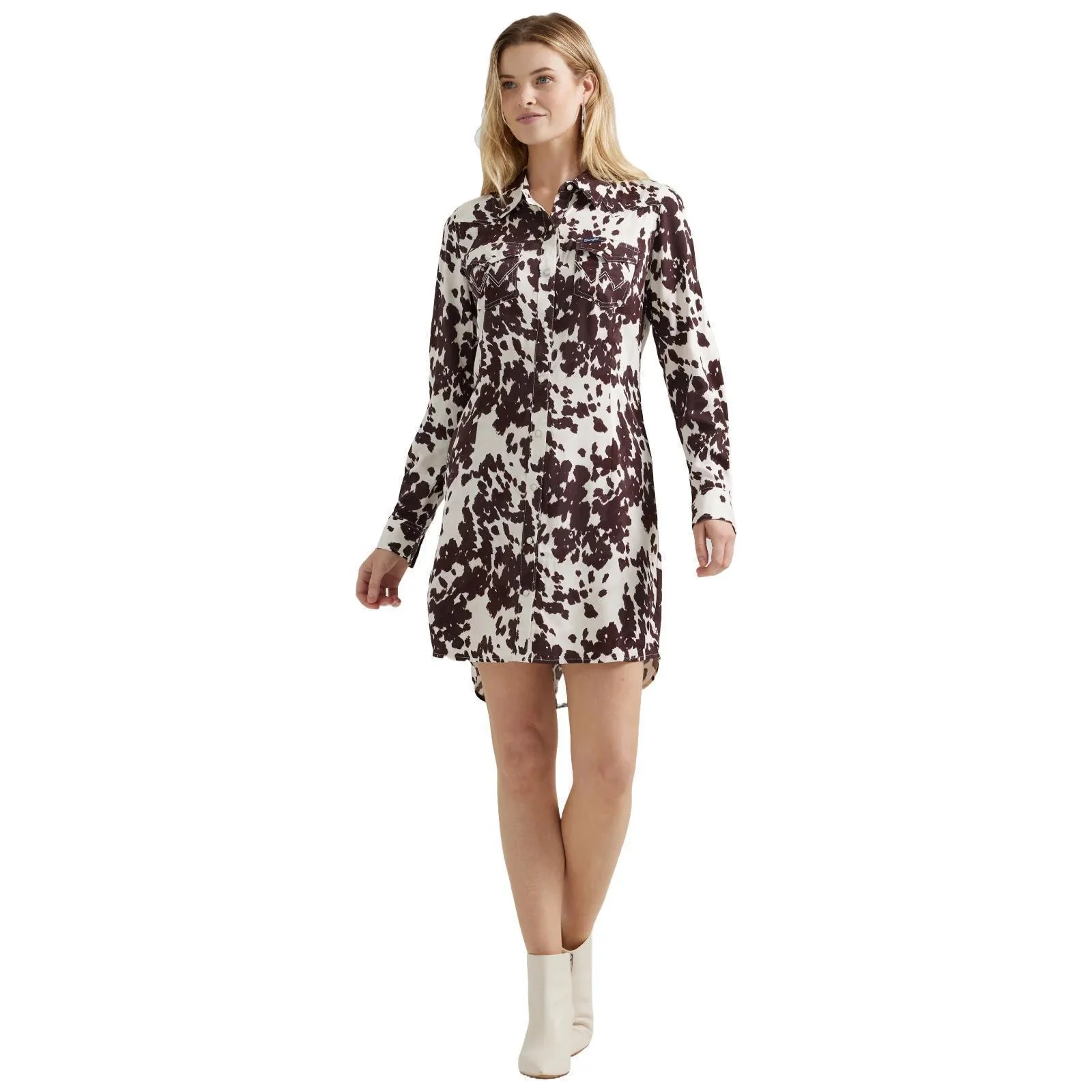 Wrangler Women's Americana Cow Print Western Snap Shirt Dress - Image 4