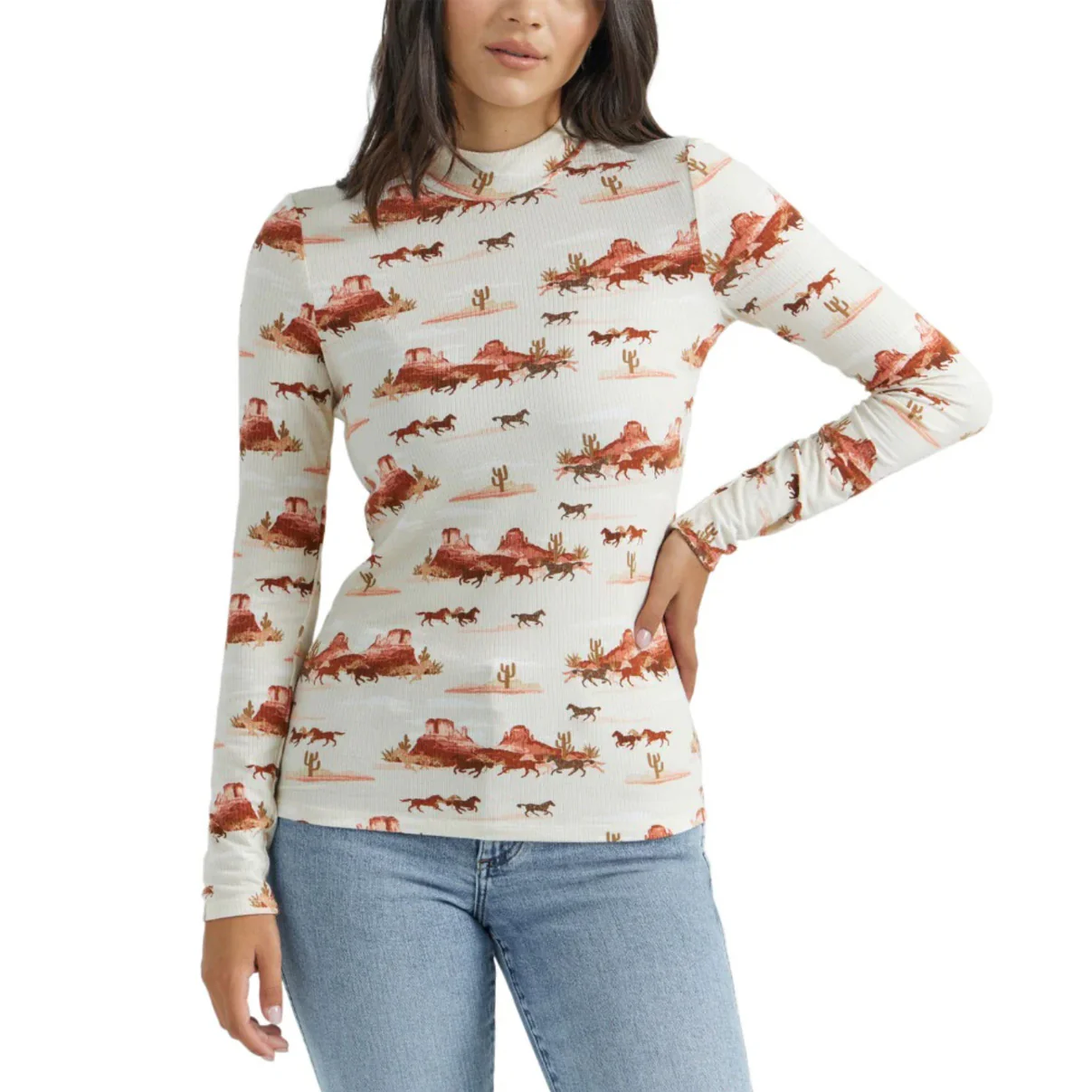 Wrangler Women's Long Sleeve Knit Top In Cream Multi-CLEARANCE