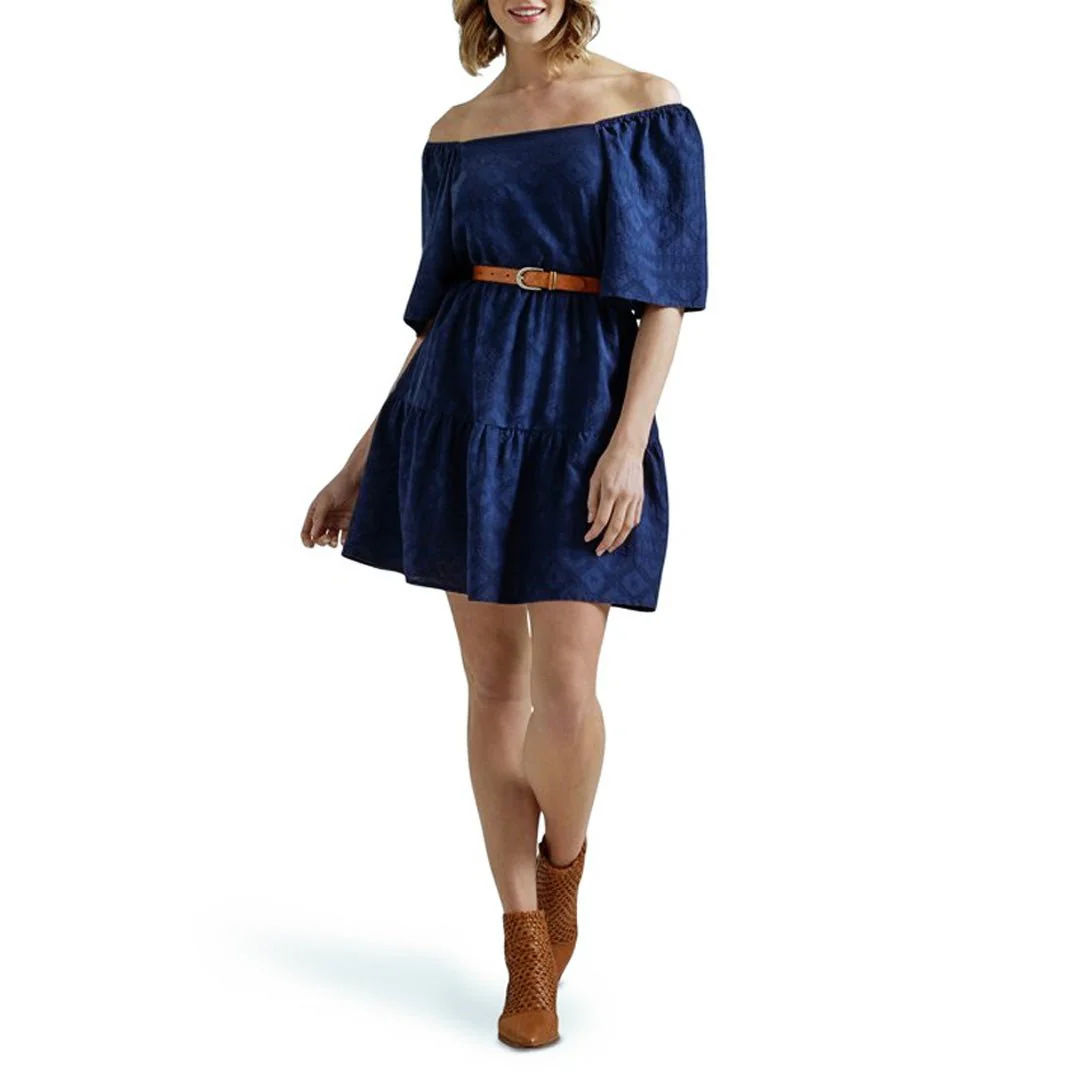 Wrangler Women's Navy Square Neck Tiered Dress - CLEARANCE