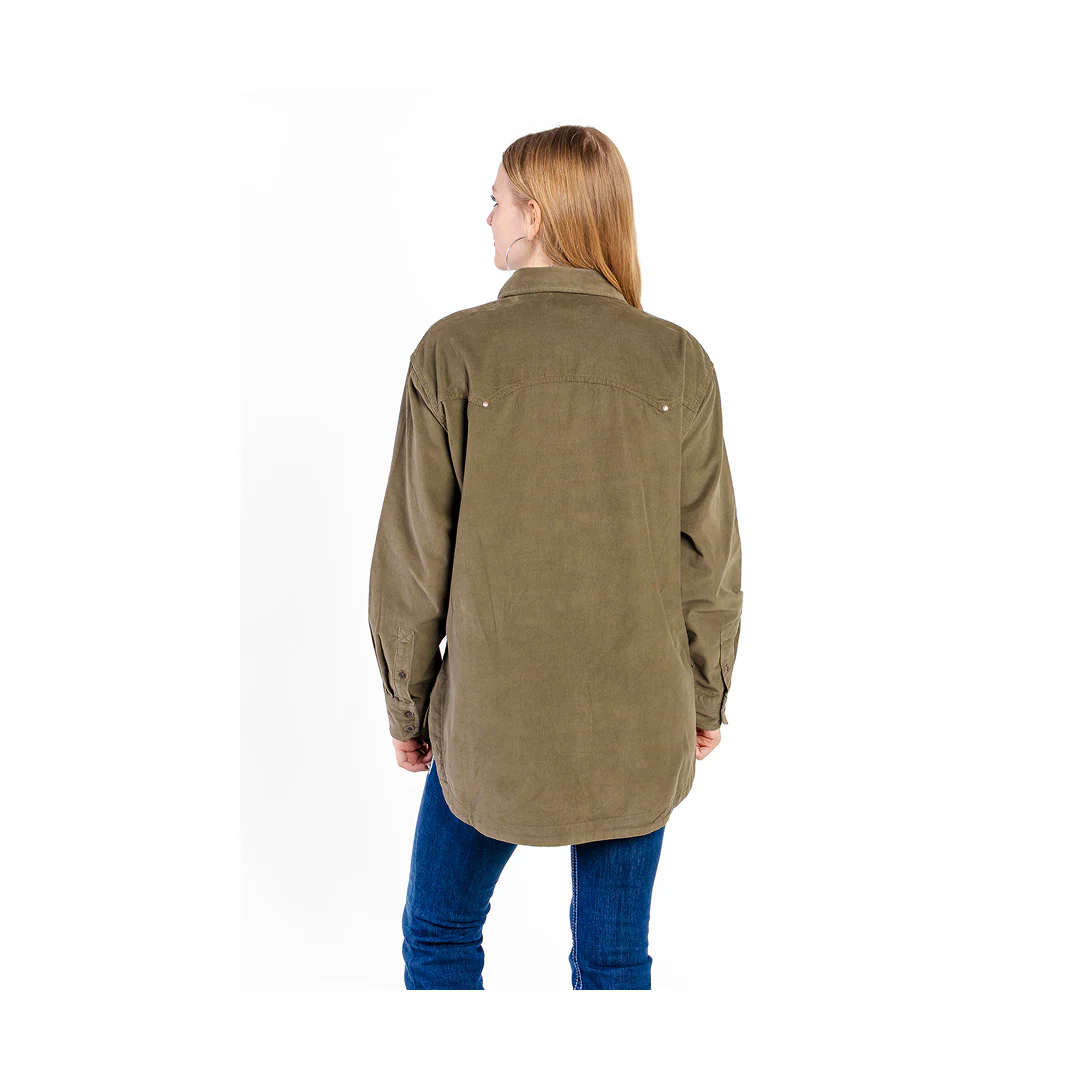 Wrangler Women's Punchy Boyfriend Cord Shirt Olive - Image 2