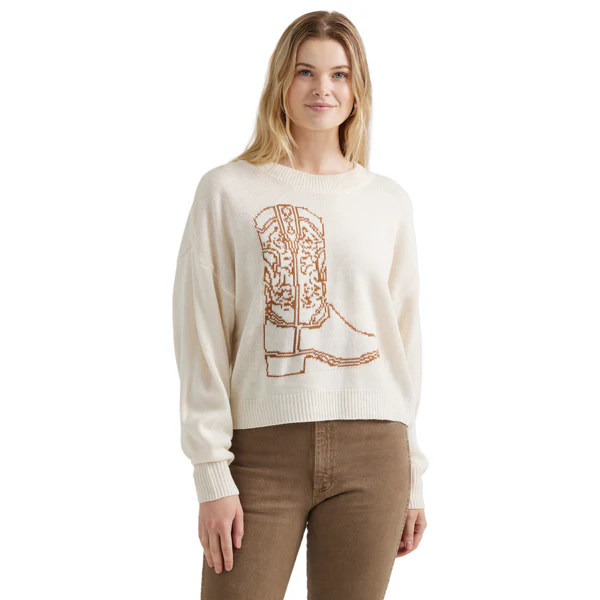 Wrangler Women's Retro Western Boot Crew Sweater-CLEARANCE