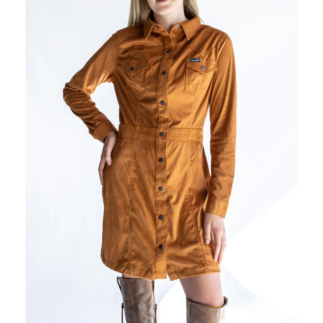Wrangler Women's Retro Western Vintage Snap Shirt Dress Brown - Image 2